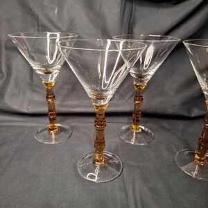 Set of 4 La DoubleJ Amber Bamboo Stem Martini Glasses Made in Italy 8.75" Tall